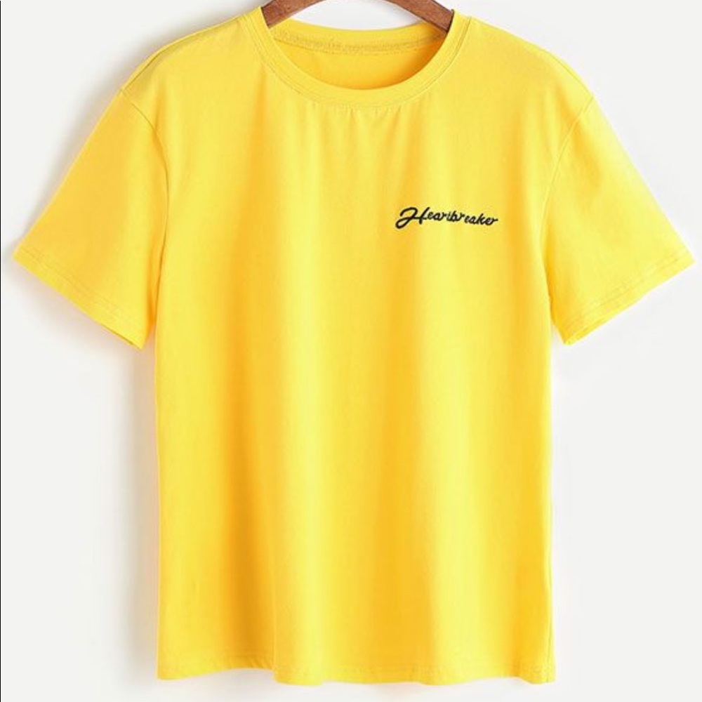 Shein Yellow Heartbreak Short Sleeved Tee Shirt